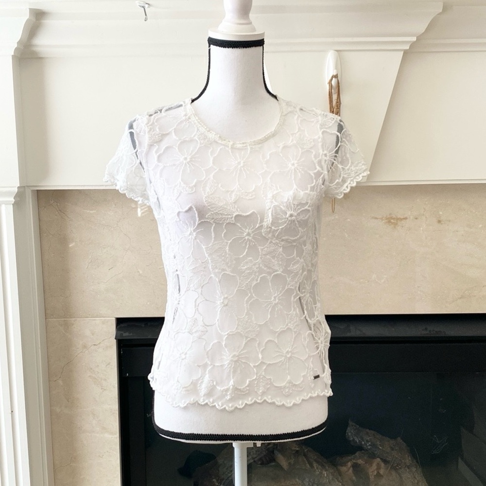 Hollister White Floral Lace Blouse
